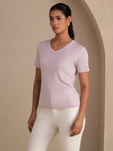 [Lavendel] SilkSilky-DK Short Sleeve V Neck T-shirt til kvinder 003