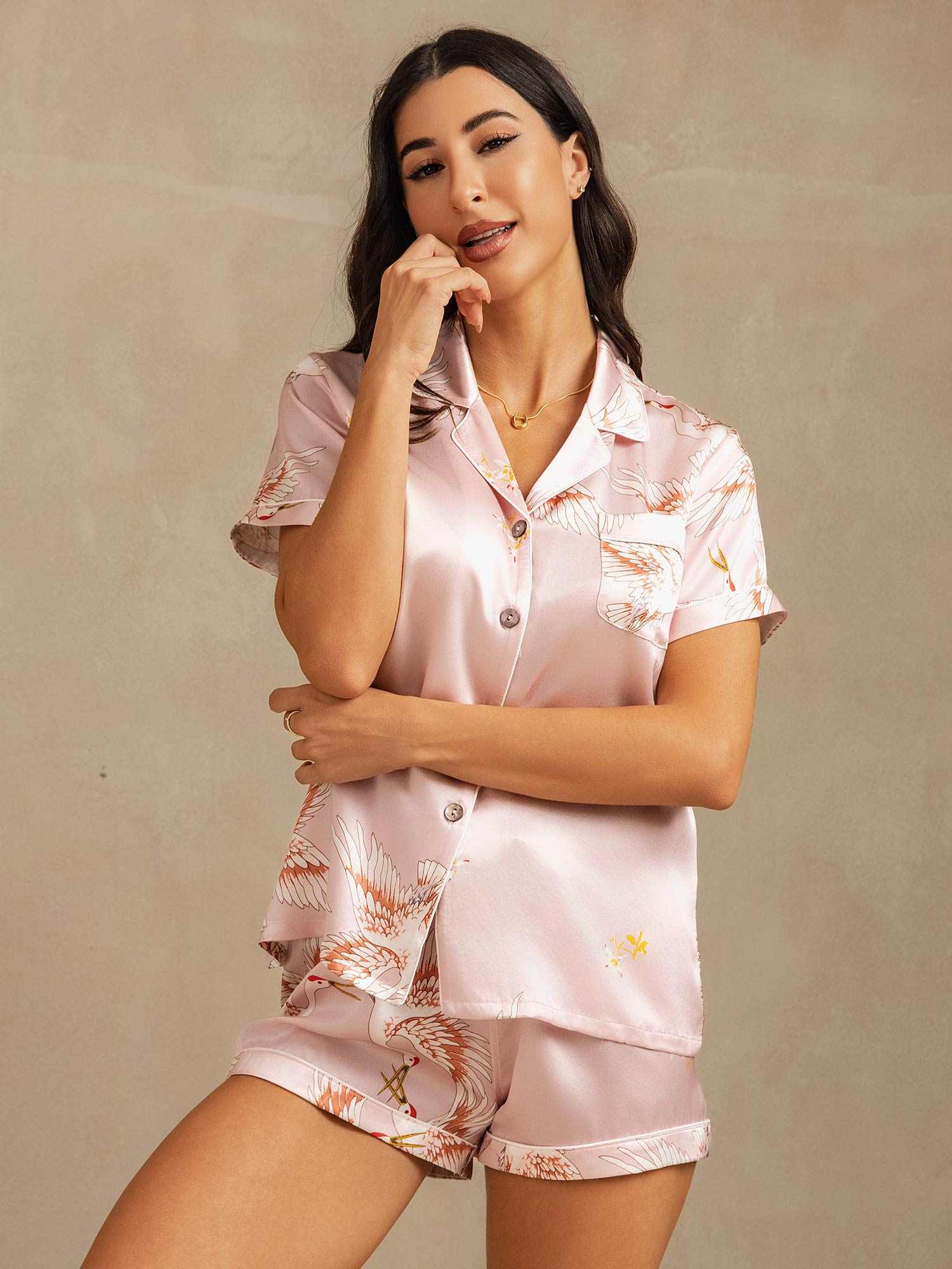 [Lyserød] SilkSilky-DK 19Momme Womens Pajamas 003