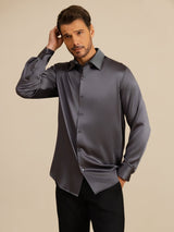 [Mørkegrå] SilkSilky-DK Long Sleeve Lapel Collar Herreskjorte 006