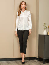 [Hvid] SilkSilky-DK Long Sleeve Lapel Collar Dameskjorte 005