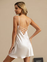 [Hvid] SilkSilky-DK Sleeveless V Neck Natkjole 001