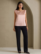 [Toscana] SilkSilky-DK Cap Sleeve Round Neck T-shirt til kvinder 006