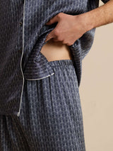 [Marine Ginkgo] SilkSilky-DK Short Sleeve Lapel Collar Pyjamas til Mænd 008