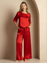 [Vin] SilkSilky-DK Halv ærme Rund Hals Dame Pyjamas 001