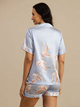 [Lyseblå] SilkSilky-DK 19Momme Kort ærme Notchkrage Dame Pyjamas 002