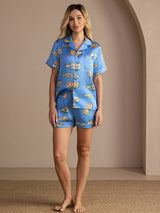 [Blå Fisk] SilkSilky-DK Short Sleeve Lapel Collar Dame Pyjamas 005
