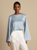 [Gråblå] SilkSilky-DK Long Sleeve Boat Neck Bluse 006