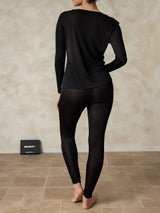 [Sort] SilkSilky-DK Long Sleeve Round Neck Dame Lange Underbukser 002