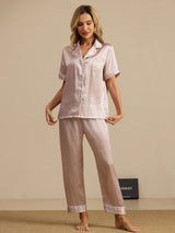 [Pink Hjerte Geo] SilkSilky-DK Short Sleeve Lapel Collar Dame Pyjamas 005