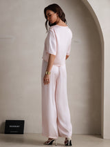 [Lyserød] SilkSilky-DK Halv ærme Rund Hals Dame Pyjamas 002