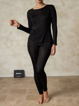 [Sort] SilkSilky-DK Long Sleeve Round Neck Dame Lange Underbukser 003