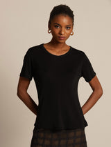 [Sort] SilkSilky-DK Kort ærme Rund Hals T-shirt til kvinder 007