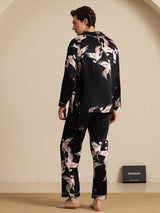 [Sort] SilkSilky-DK Long Sleeve Notch Collar Pyjamas til Mænd 002