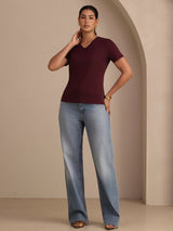 [Vin] SilkSilky-DK Short Sleeve V Neck T-shirt til kvinder 006