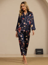 [Marine Blomster] SilkSilky-DK Long Sleeve Lapel Collar Dame Pyjamas 004