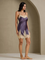 [Lilla Grå] SilkSilky-DK Sleeveless V Neck Natkjole 011