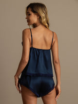 [Mørkeblå] SilkSilky-DK Sleeveless V Neck Camisole Sæt 002