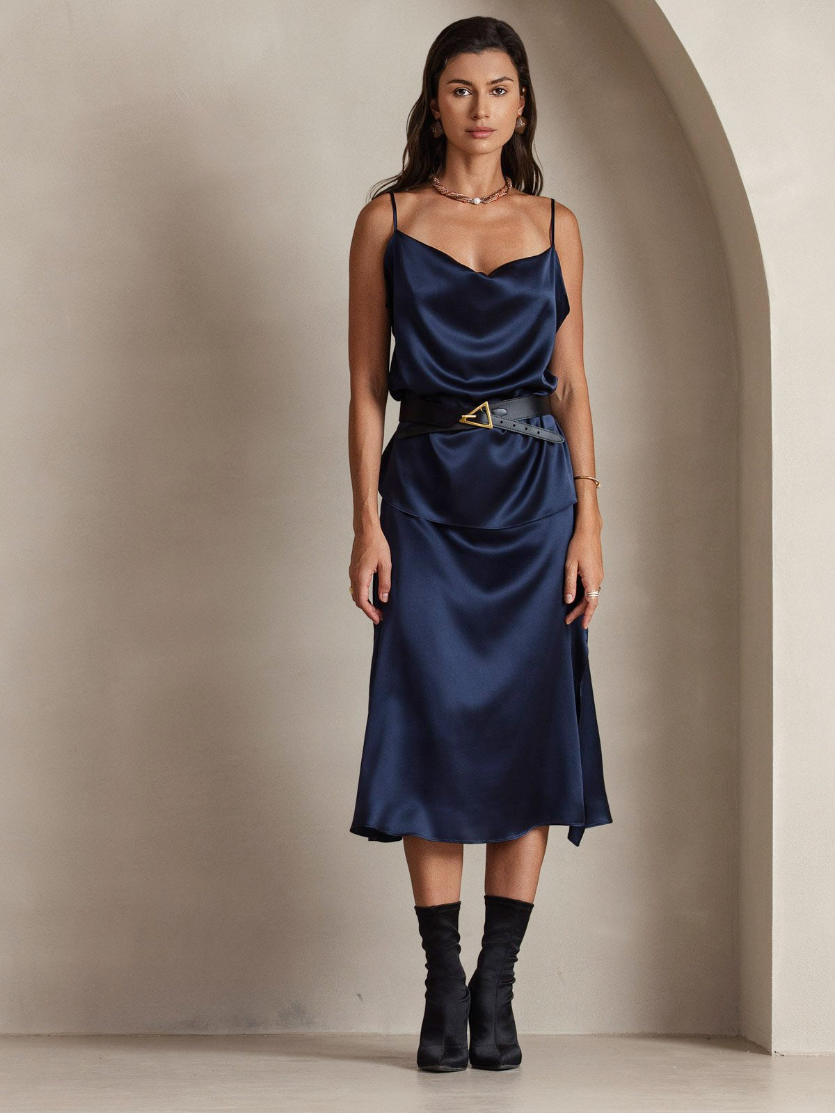 [Mørkeblå] SilkSilky-DK 19Momme Silke Camisoles 004