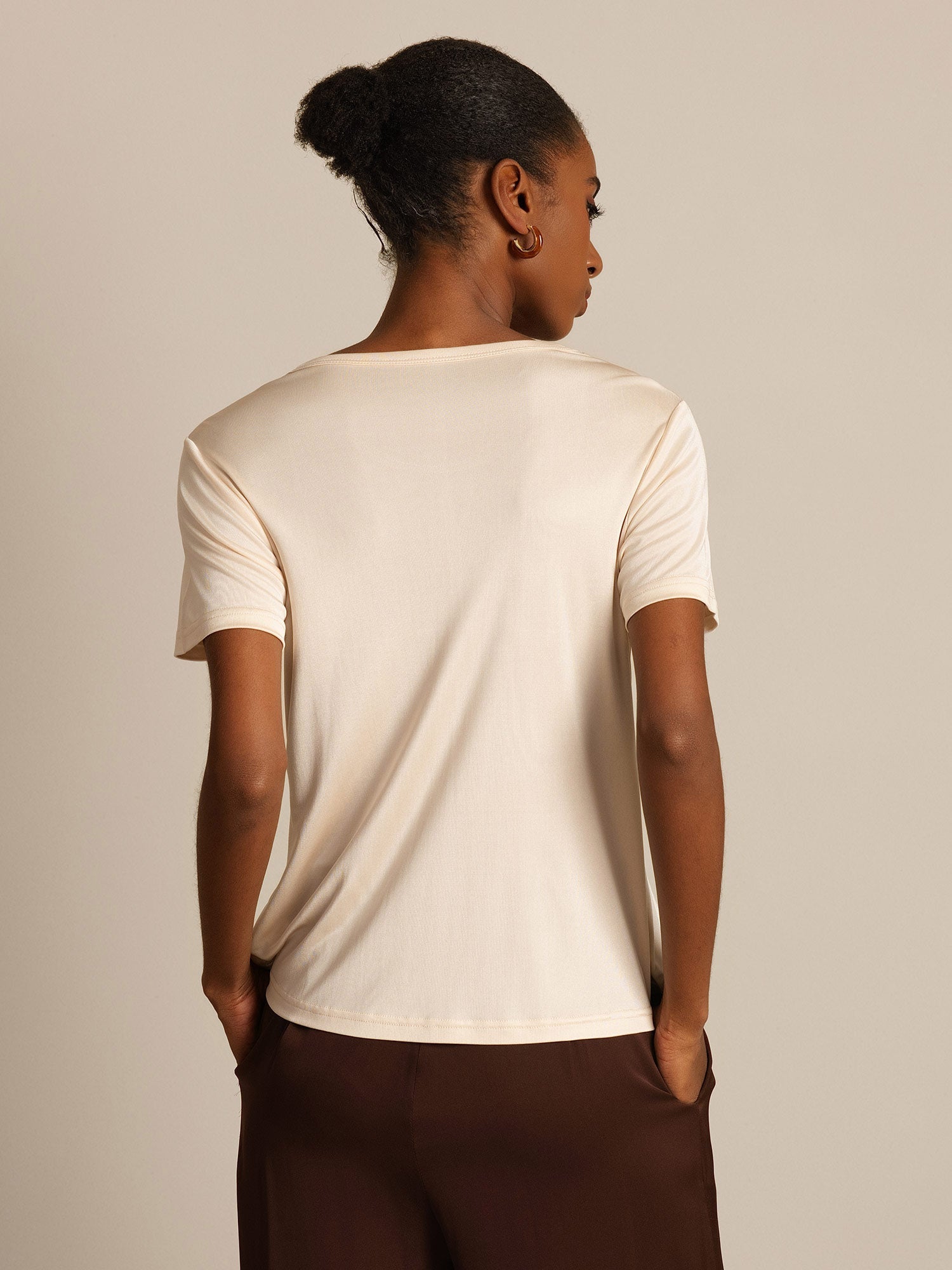 [Beige] SilkSilky-DK Womens T-Shirt 002,