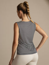 [Hvid Stribe] SilkSilky-DK Ærmeløs Rund Hals Camisole Top 002