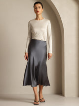 [Grå] SilkSilky-DK Long Sleeve Crew Neck T-shirt til kvinder 015
