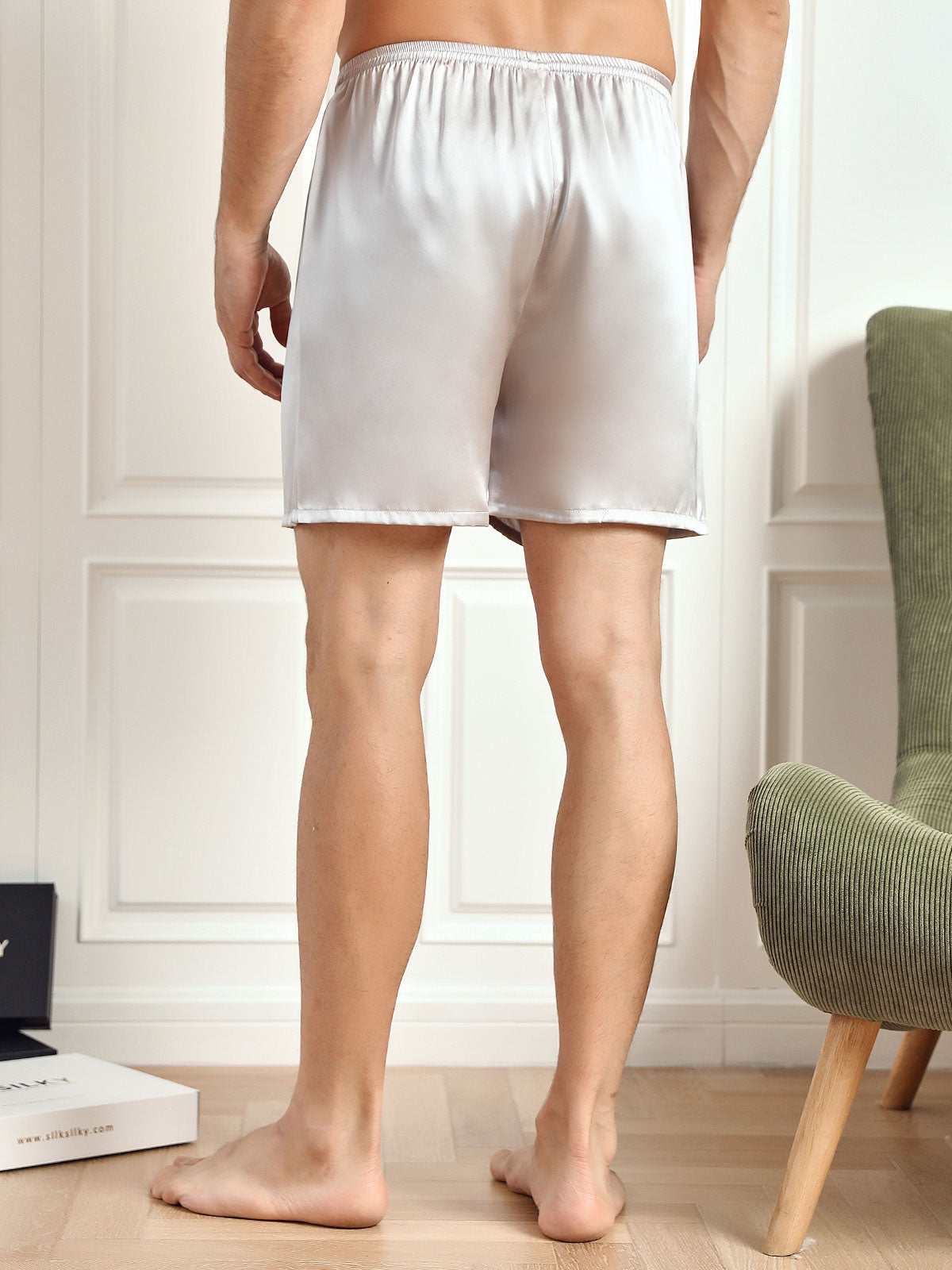[Sølv] SilkSilky-DK 19Momme Mens Sleep Bottoms 002