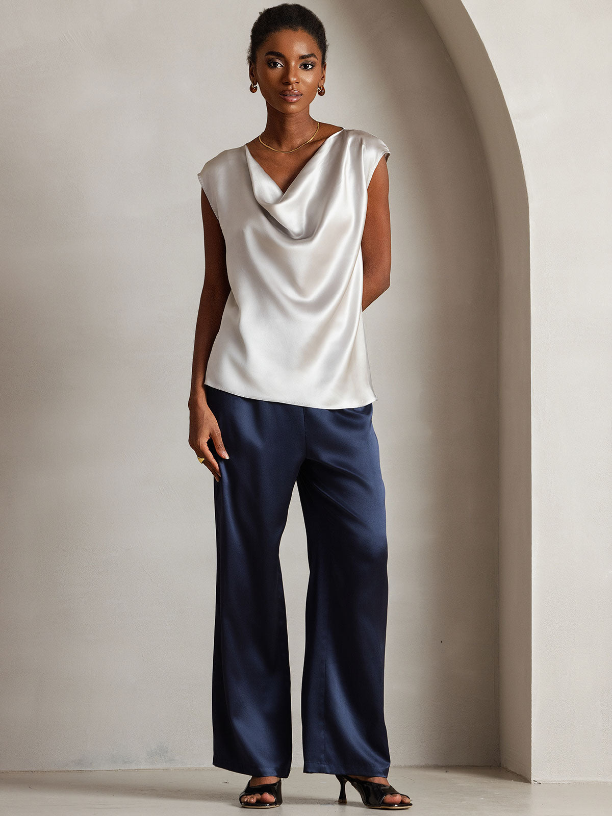 [Lysegrå] SilkSilky-DK 19Momme Silke Womens T-Shirt 001