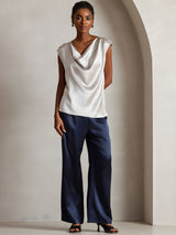 [Lysegrå] SilkSilky-DK Cap Sleeve Cowl Neck T-shirt til kvinder 001