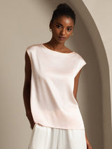 [Lyserød] SilkSilky-DK Cap Sleeve Round Neck T-shirt til kvinder 001