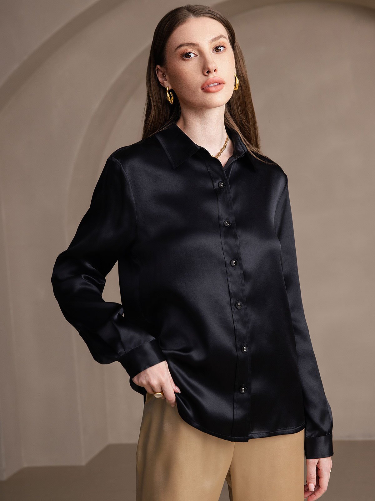 SilkSilky-DK 19Momme Silke Womens Shirt Sort 003