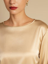 [Champagne] SilkSilky-DK Long Sleeve Boat Neck Bluse 006