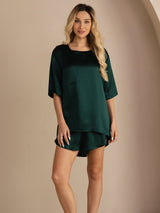 [Mørkegrøn] SilkSilky-DK Short Sleeve Round Neck Dame Pyjamas 003