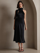 [Sort] SilkSilky-DK Sleeveless Halter Kjole 005