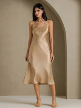 [Champagneguld] SilkSilky-DK Sleeveless Kjole 006
