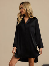 [Sort] SilkSilky-DK Long Sleeve Lapel Collar Soveskjorte 005