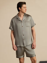 [Grågrøn] SilkSilky-DK Short Sleeve Lapel Collar Pyjamas til Mænd 001