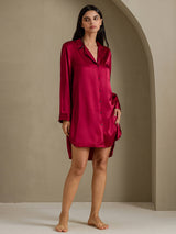 [Vin] SilkSilky-DK Long Sleeve Lapel Collar Soveskjorte 006