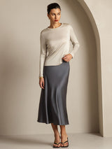 [Grå] SilkSilky-DK Long Sleeve Crew Neck T-shirt til kvinder 014