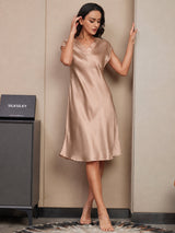 [Toscana] SilkSilky-DK Cap Sleeve V Neck Kjole 005