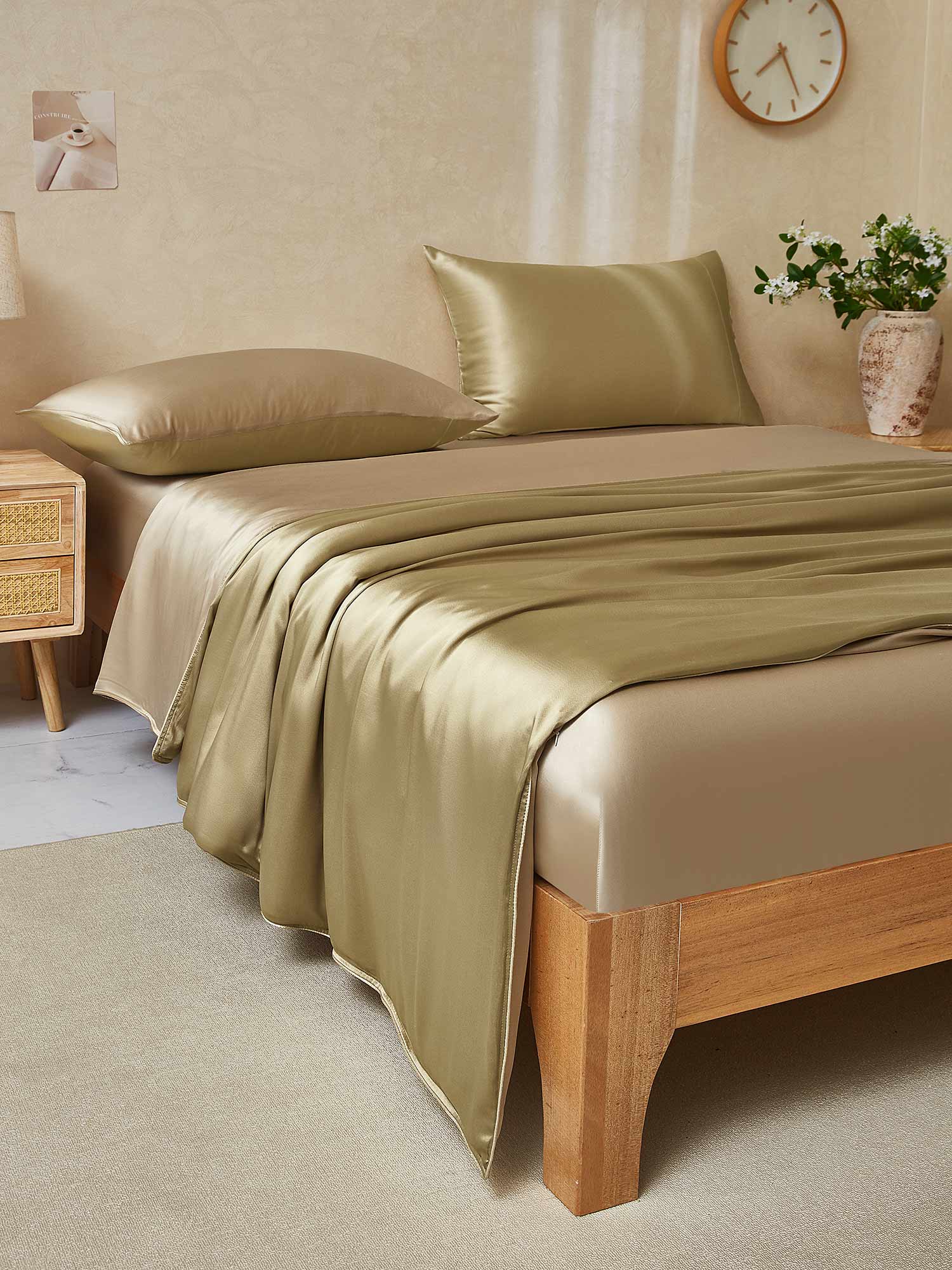 [Beige+Kaki] SilkSilky-DK 19Momme Bedding Set 003,