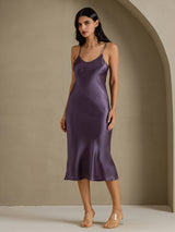 [Lilla Grå] SilkSilky-DK Sleeveless V Neck Kjole 007