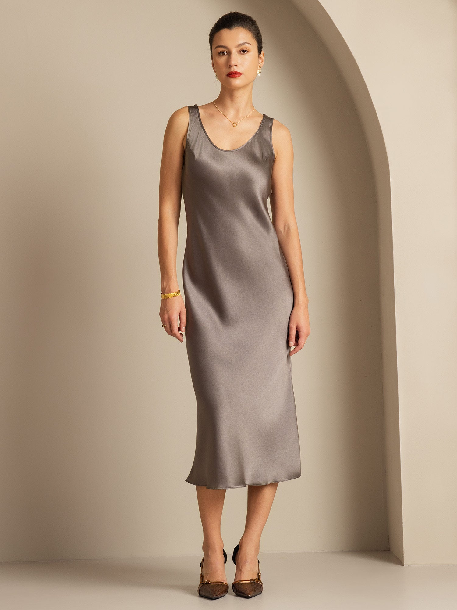 [Mørk Kaki] SilkSilky-DK Dress 001,