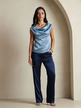 [Gråblå] SilkSilky-DK Cap Sleeve Cowl Neck T-shirt til kvinder 005