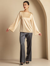 [Champagne] SilkSilky-DK Long Sleeve Boat Neck Bluse 008