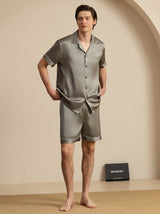 [Grågrøn] SilkSilky-DK Short Sleeve Lapel Collar Pyjamas til Mænd 004