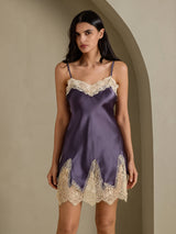 [Lilla Grå] SilkSilky-DK Sleeveless V Neck Natkjole 003