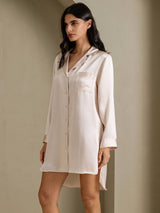 [Beige] SilkSilky-DK Long Sleeve Lapel Collar Soveskjorte 006