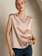 [Toscana] SilkSilky-DK Cap Sleeve Round Neck T-shirt til kvinder 003