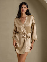 [Champagneguld] SilkSilky-DK 3/4 Sleeve Dame Morgenkåbe 003