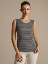 [Hvid Stribe] SilkSilky-DK Ærmeløs Rund Hals Camisole Top 001